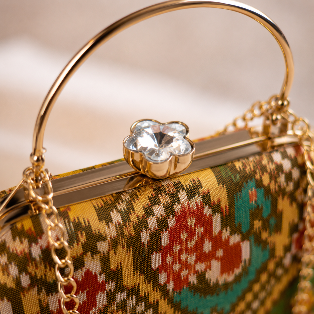 Patola Silk Clutch Bag with Handle | Heritage of Festive Colours