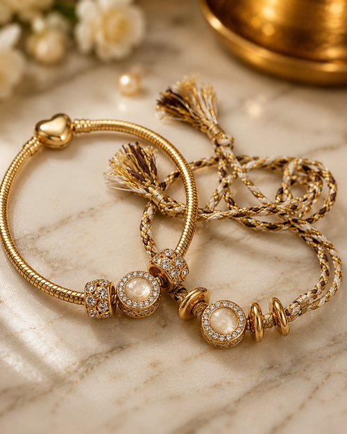 Cherished Moonstone Rakhi Set for Bhaiya and Bhabhi - Embrace Love this Raksha Bandhan 2026 - House of RangReethi