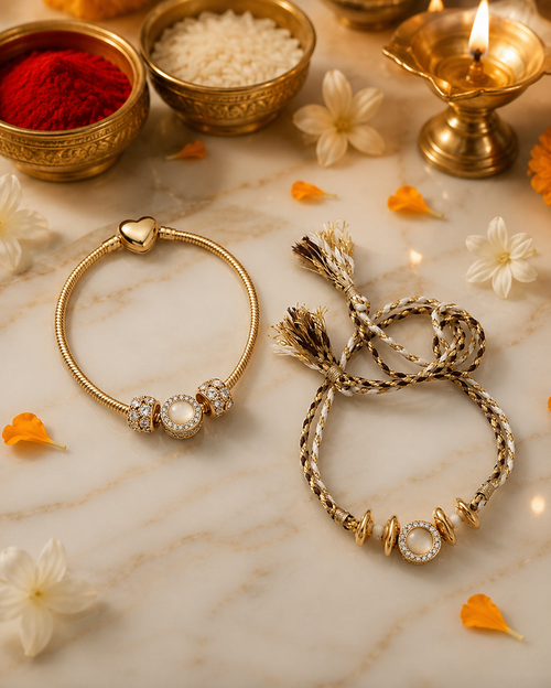 Cherished Moonstone Rakhi Set for Bhaiya and Bhabhi - Embrace Love this Raksha Bandhan 2026 - House of RangReethi